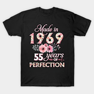 T4511969 Made in 1969 55 Years of Perfection Floral Parttern 55th Birthday for Women T-Shirt